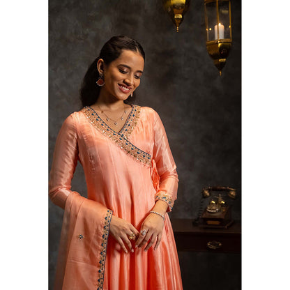 Aavya Store Peach Angarkha with Pant and Dupatta (Set of 3)