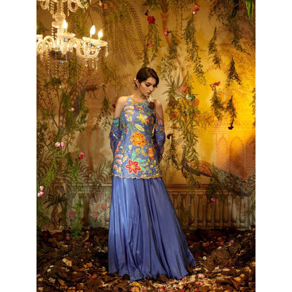 Aayushi Maniar Asharfi Lehenga with Blouse and Dupatta Blue (Set of 3)