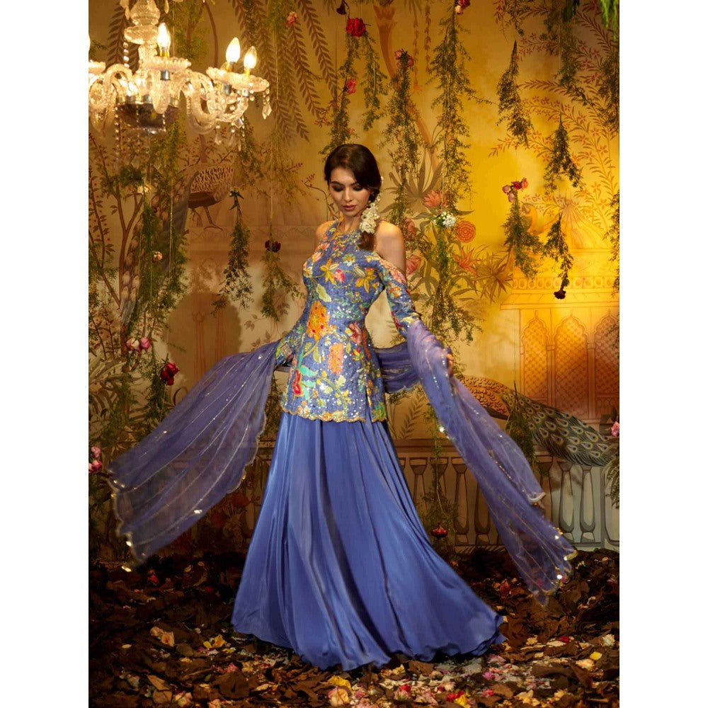 Aayushi Maniar Asharfi Lehenga with Blouse and Dupatta Blue (Set of 3)