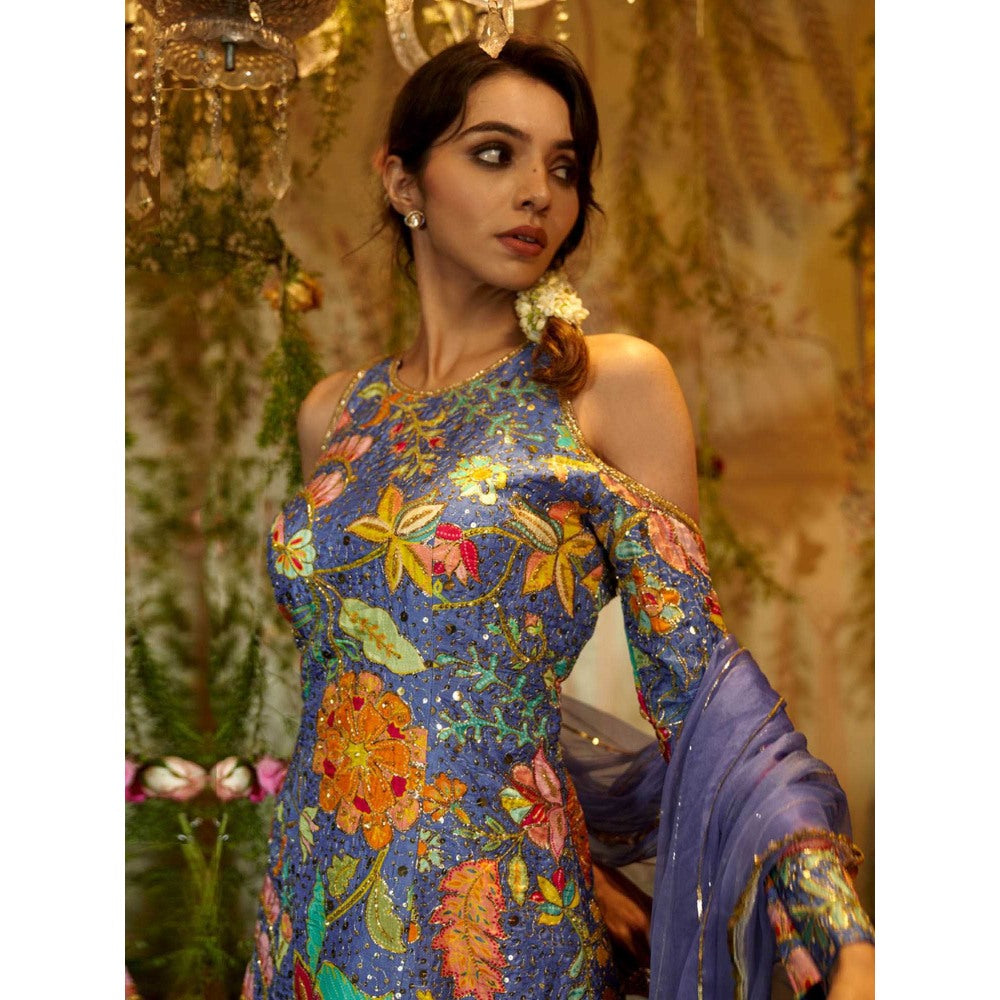 Aayushi Maniar Asharfi Lehenga with Blouse and Dupatta Blue (Set of 3)