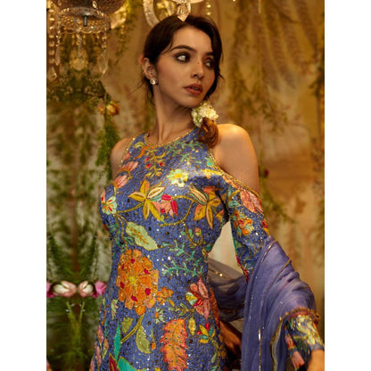 Aayushi Maniar Asharfi Lehenga with Blouse and Dupatta Blue (Set of 3)