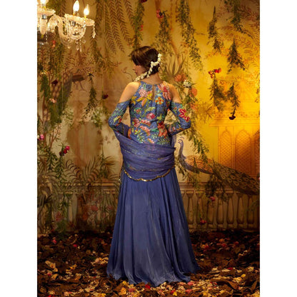 Aayushi Maniar Asharfi Lehenga with Blouse and Dupatta Blue (Set of 3)