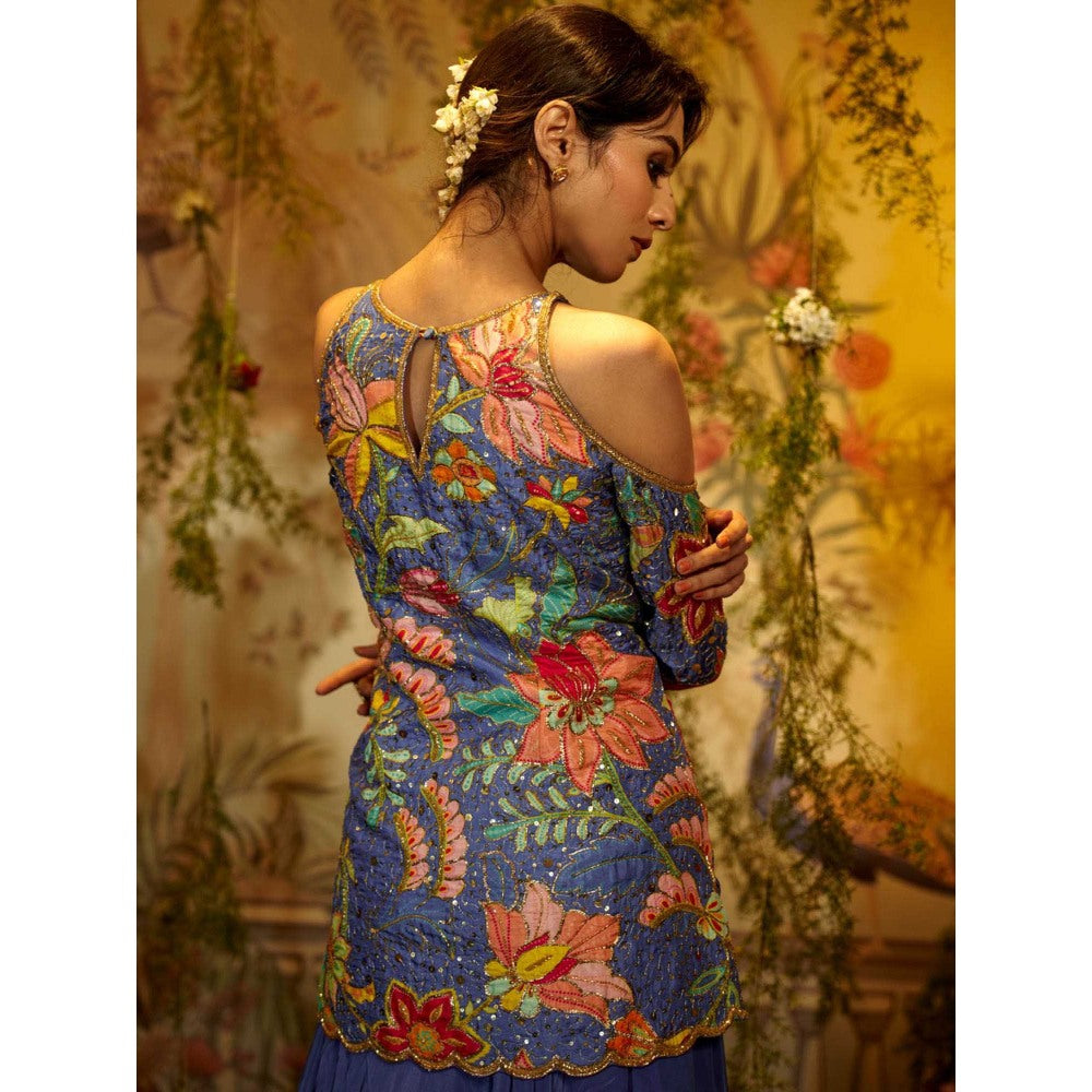 Aayushi Maniar Asharfi Lehenga with Blouse and Dupatta Blue (Set of 3)