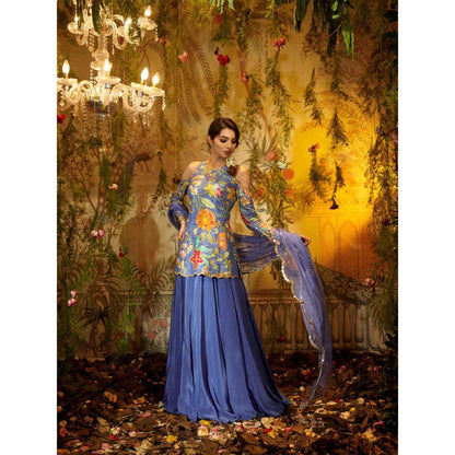 Aayushi Maniar Asharfi Lehenga with Blouse and Dupatta Blue (Set of 3)