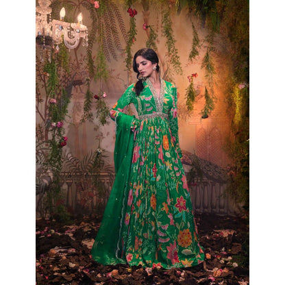 Aayushi Maniar Tulsi Anarkali Kurta with Dupatta Green (Set of 2)