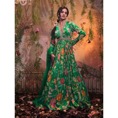 Aayushi Maniar Tulsi Anarkali Kurta with Dupatta Green (Set of 2)