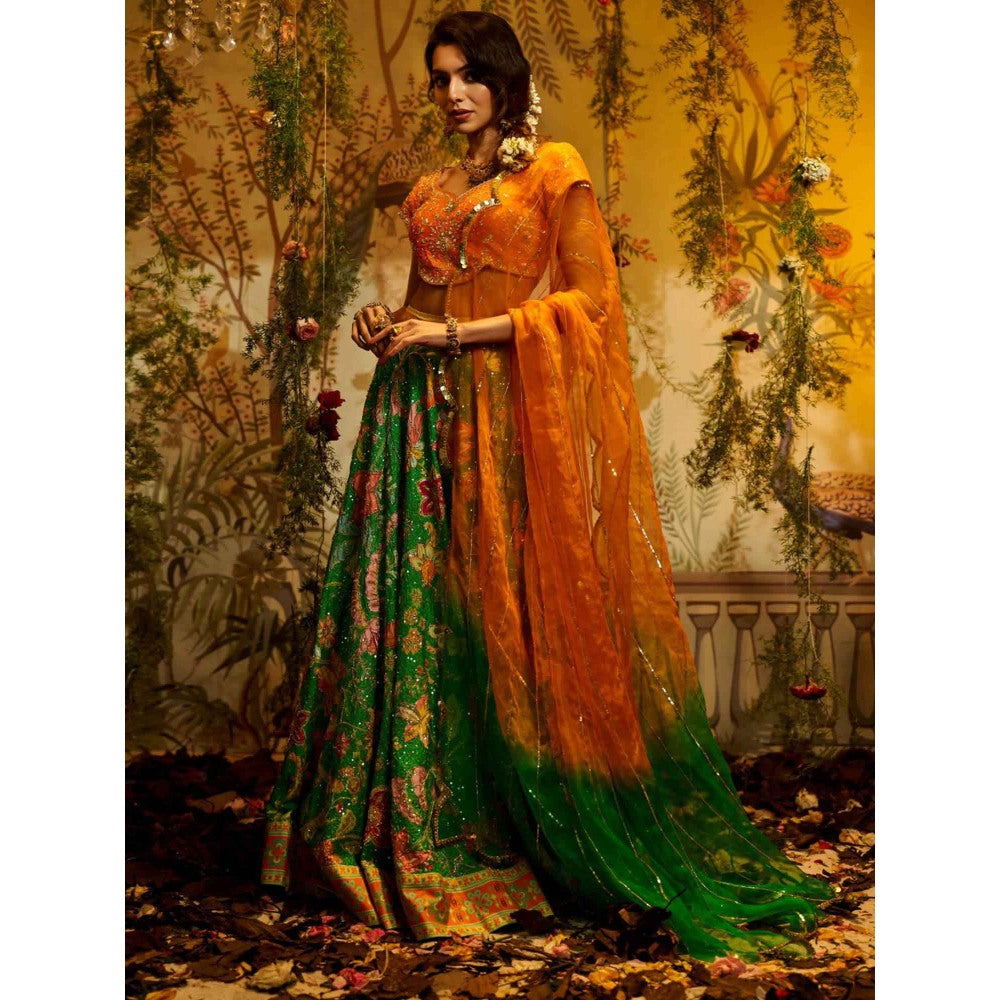 Aayushi Maniar Aboli Lehenga with Blouse and Dupatta Green (Set of 3)