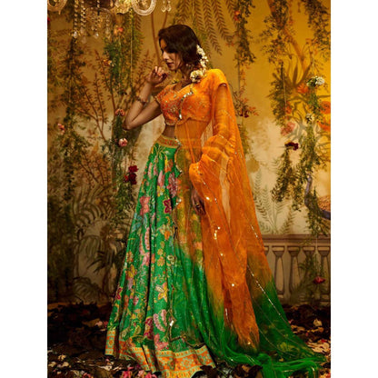 Aayushi Maniar Aboli Lehenga with Blouse and Dupatta Green (Set of 3)