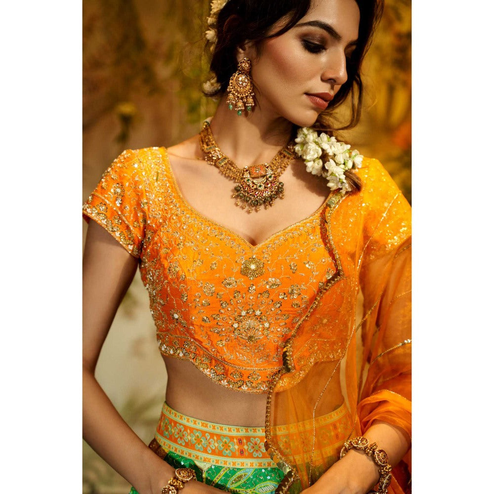 Aayushi Maniar Aboli Lehenga with Blouse and Dupatta Green (Set of 3)