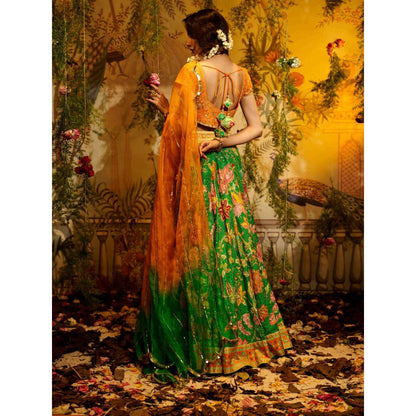 Aayushi Maniar Aboli Lehenga with Blouse and Dupatta Green (Set of 3)