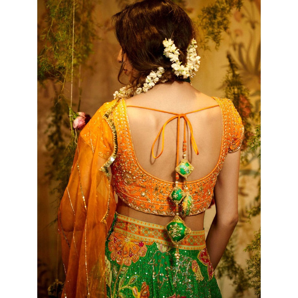 Aayushi Maniar Aboli Lehenga with Blouse and Dupatta Green (Set of 3)