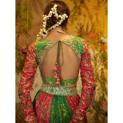 Aayushi Maniar Raat Rani Lehenga and Blouse with Dupatta Green (Set of 3)