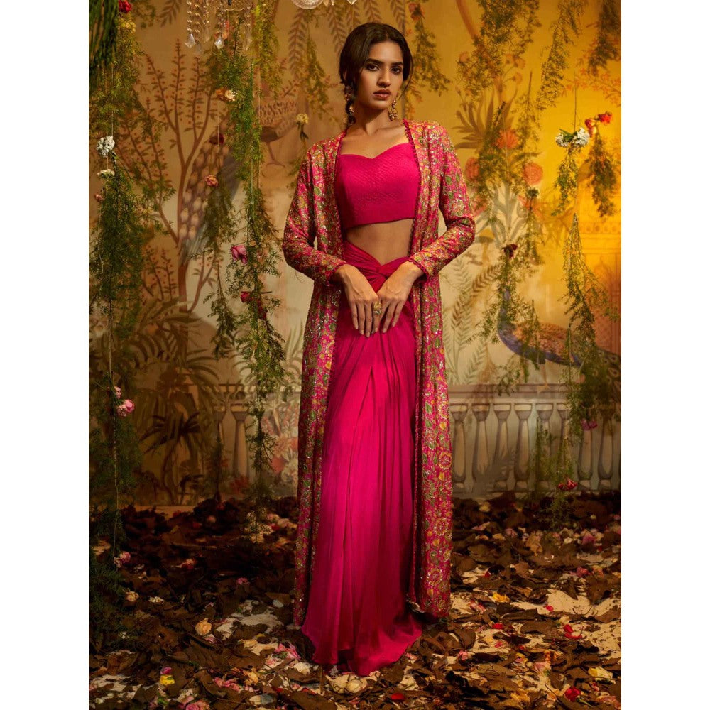 Aayushi Maniar Kaamini Jacket with Skirt and Bustier Pink (Set of 3)