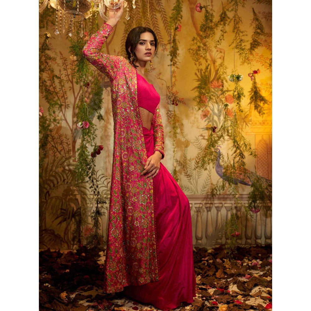 Aayushi Maniar Kaamini Jacket with Skirt and Bustier Pink (Set of 3)