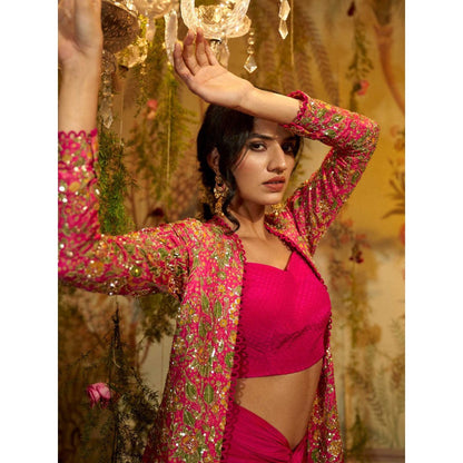 Aayushi Maniar Kaamini Jacket with Skirt and Bustier Pink (Set of 3)