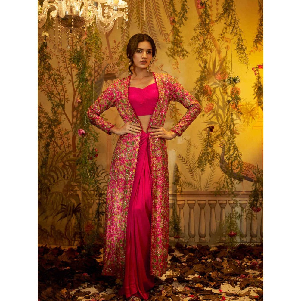 Aayushi Maniar Kaamini Jacket with Skirt and Bustier Pink (Set of 3)