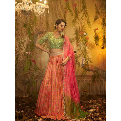 Aayushi Maniar Gull-Mehendi Lehenga with Blouse and Dupatta Green (Set of 3)