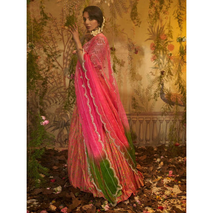 Aayushi Maniar Gull-Mehendi Lehenga with Blouse and Dupatta Green (Set of 3)