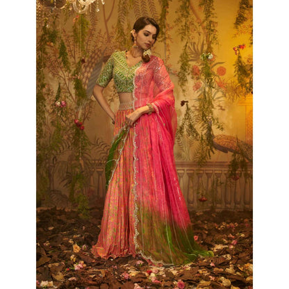 Aayushi Maniar Gull-Mehendi Lehenga with Blouse and Dupatta Green (Set of 3)