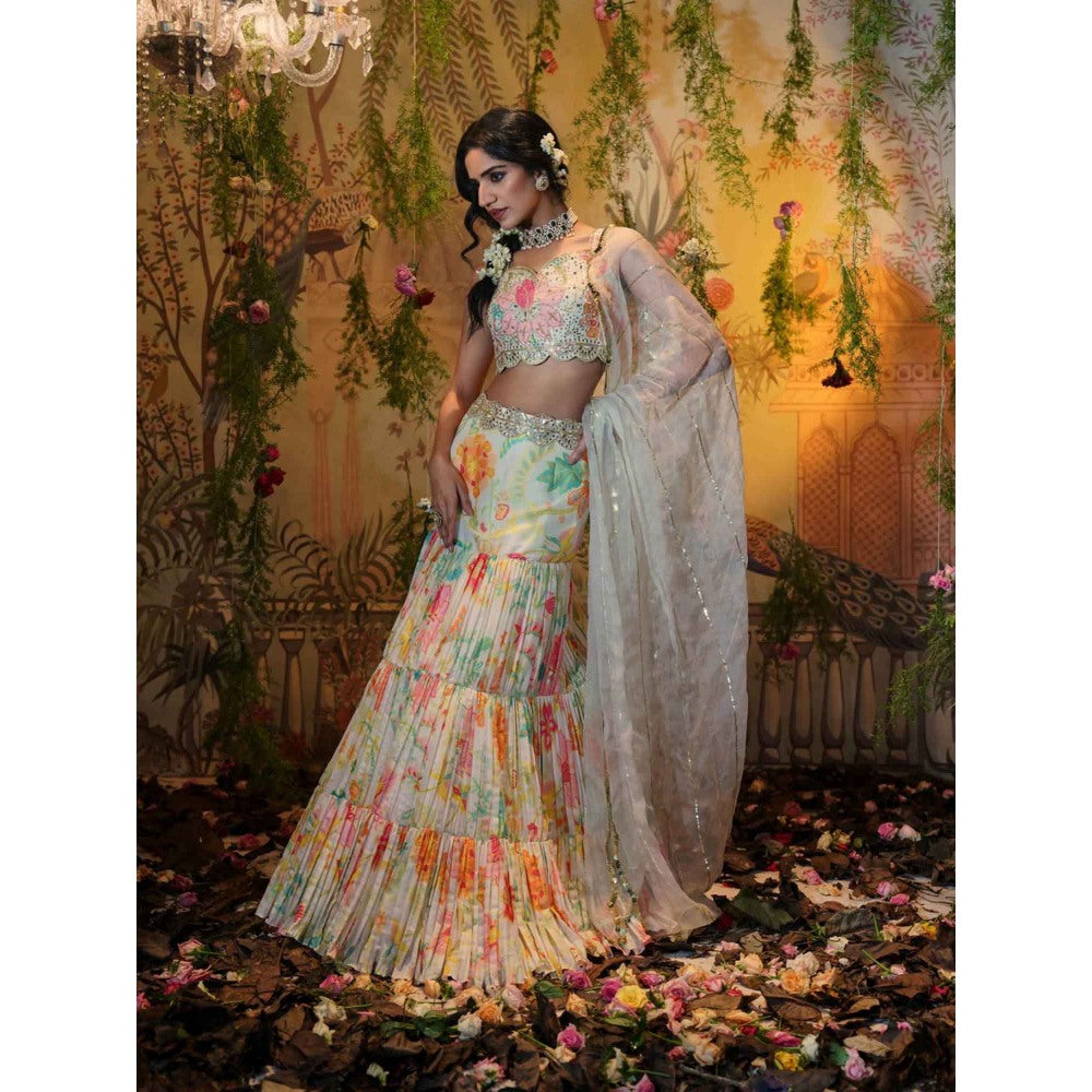 Aayushi Maniar Lily Lehenga with Blouse and Dupatta White (Set of 3)