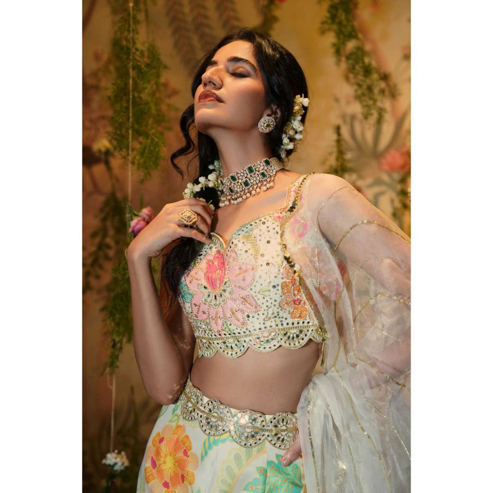Aayushi Maniar Lily Lehenga with Blouse and Dupatta White (Set of 3)