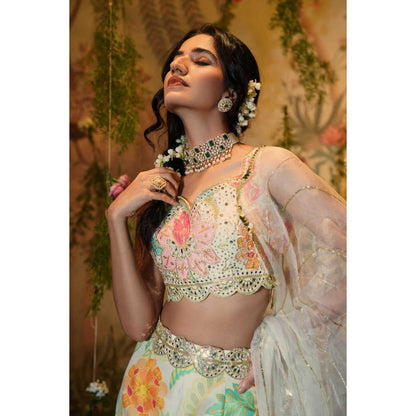 Aayushi Maniar Lily Lehenga with Blouse and Dupatta White (Set of 3)
