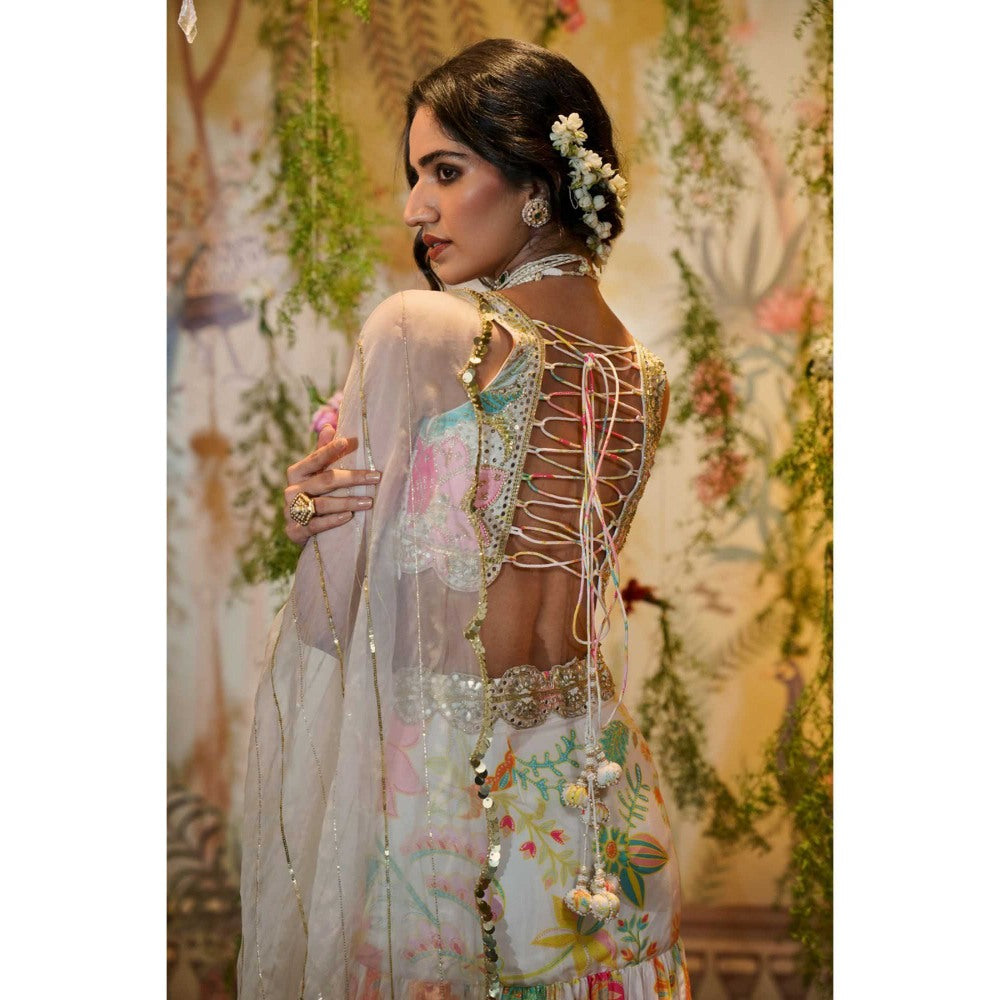 Aayushi Maniar Lily Lehenga with Blouse and Dupatta White (Set of 3)