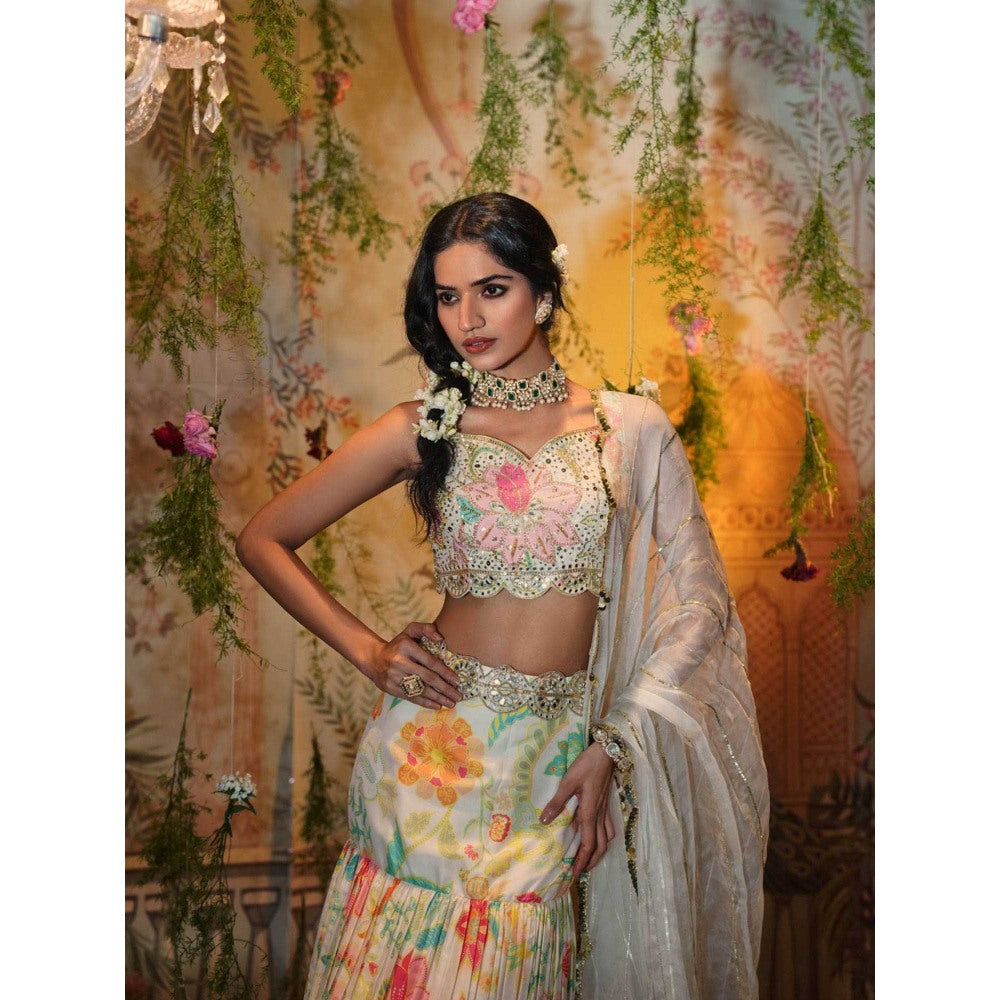Aayushi Maniar Lily Lehenga with Blouse and Dupatta White (Set of 3)