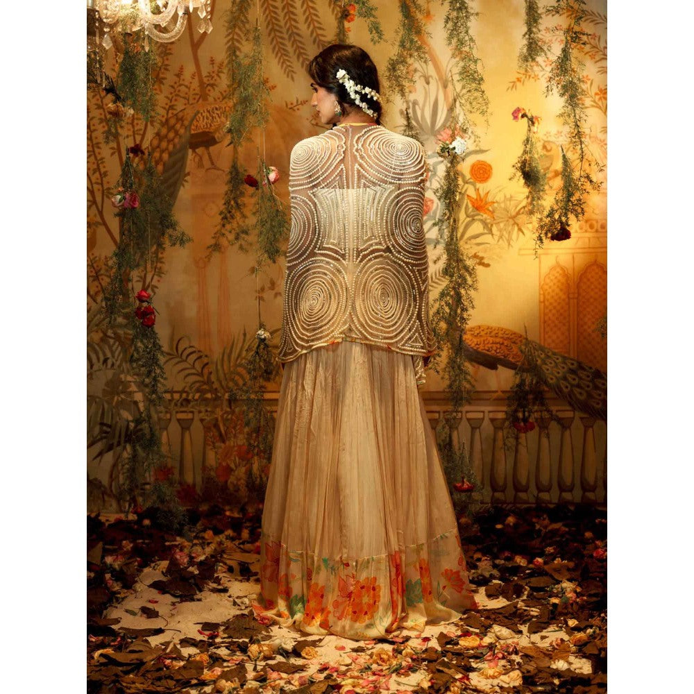 Aayushi Maniar Chandini Lehenga with Blouse and Cape Ivory (Set of 3)