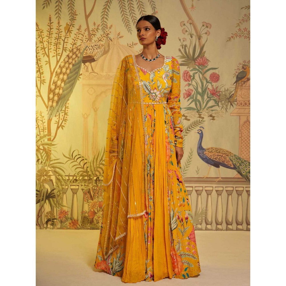 Aayushi Maniar Amber Floral Anarkali Kurta and Dupatta Yellow (Set of 2)
