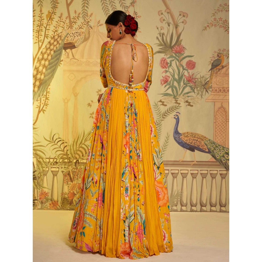 Aayushi Maniar Amber Floral Anarkali Kurta and Dupatta Yellow (Set of 2)