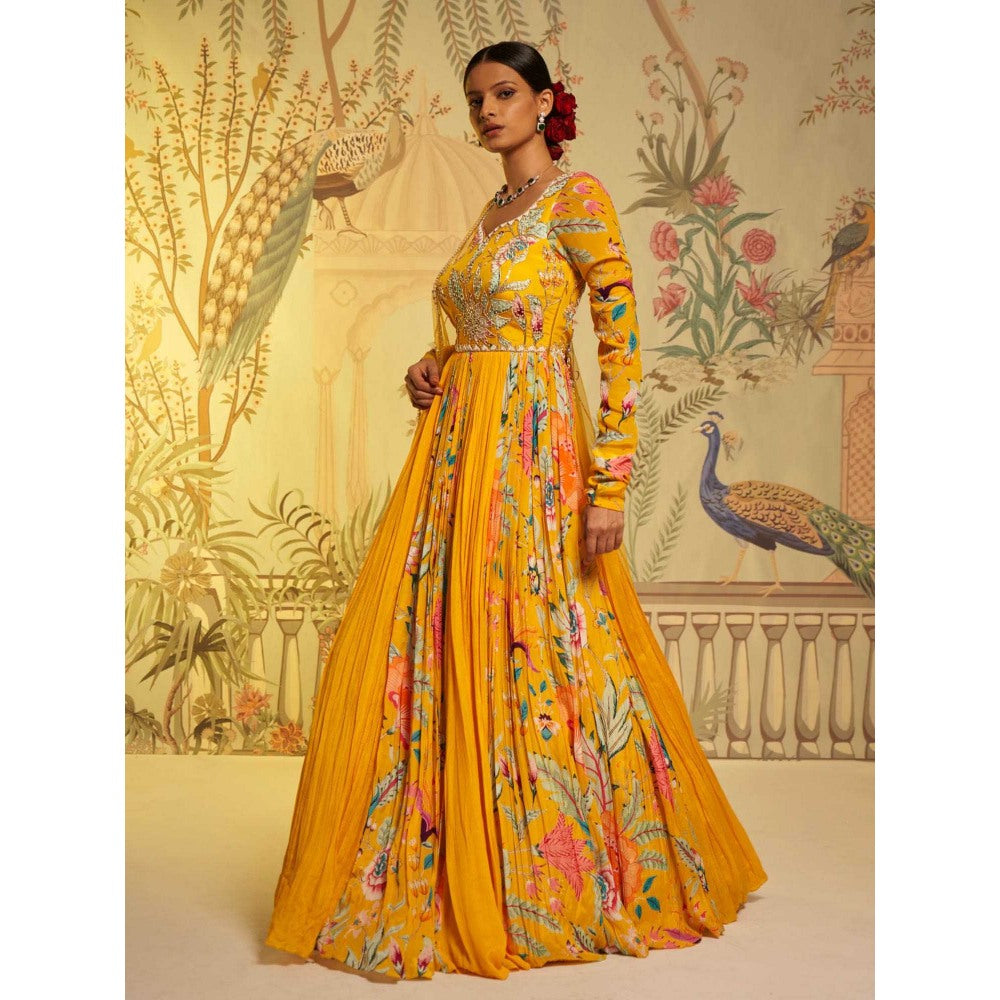 Aayushi Maniar Amber Floral Anarkali Kurta and Dupatta Yellow (Set of 2)