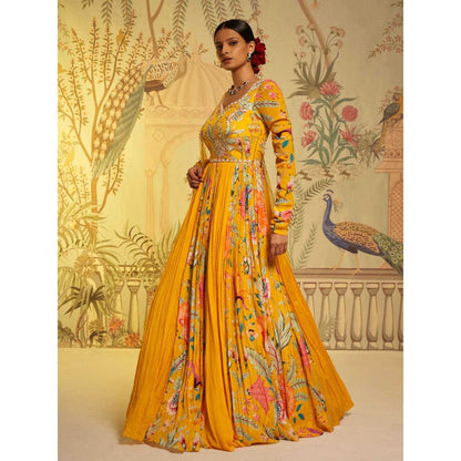 Aayushi Maniar Amber Floral Anarkali Kurta and Dupatta Yellow (Set of 2)