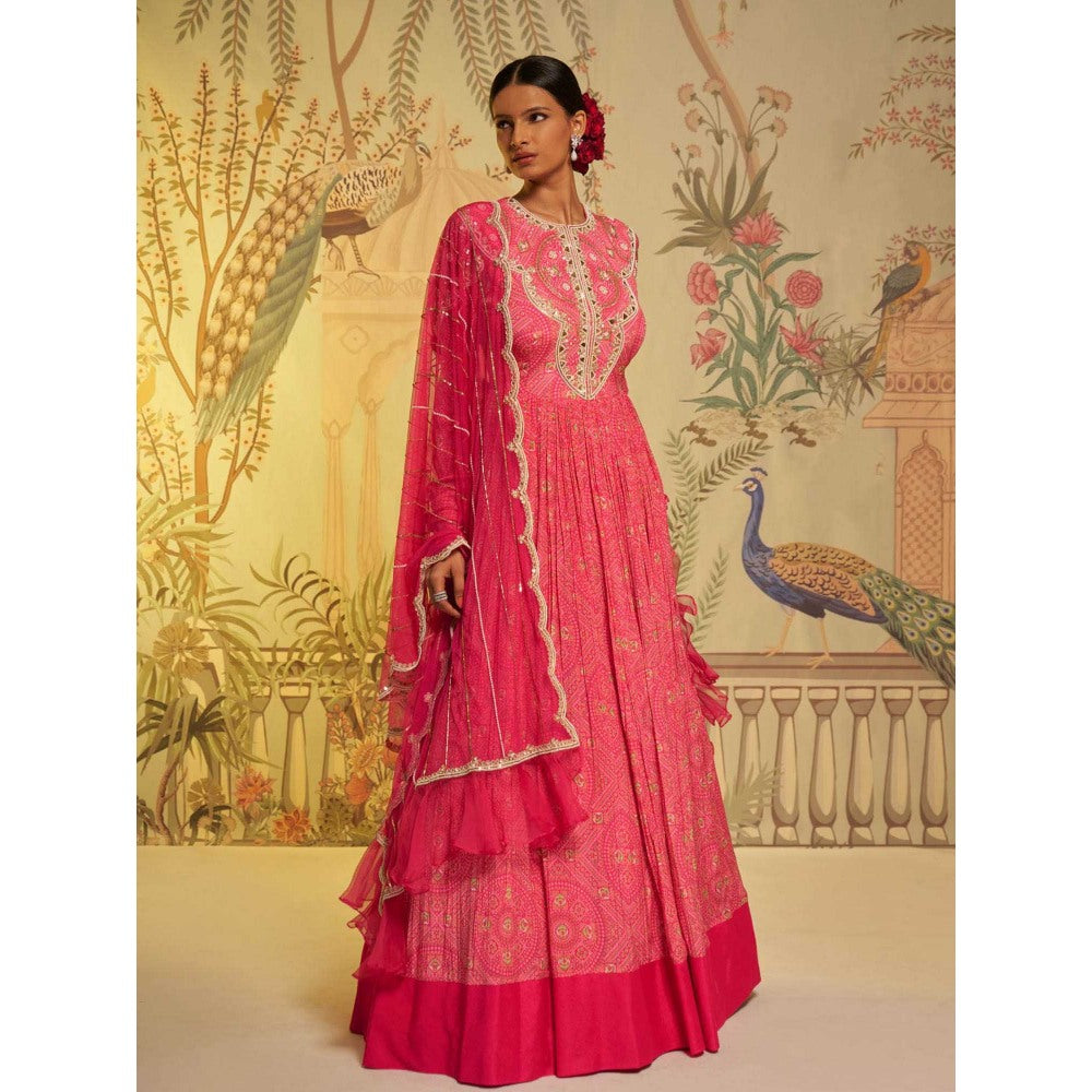 Aayushi Maniar Rani Bhandini Anarkali Kurta and Dupatta Pink (Set of 2)