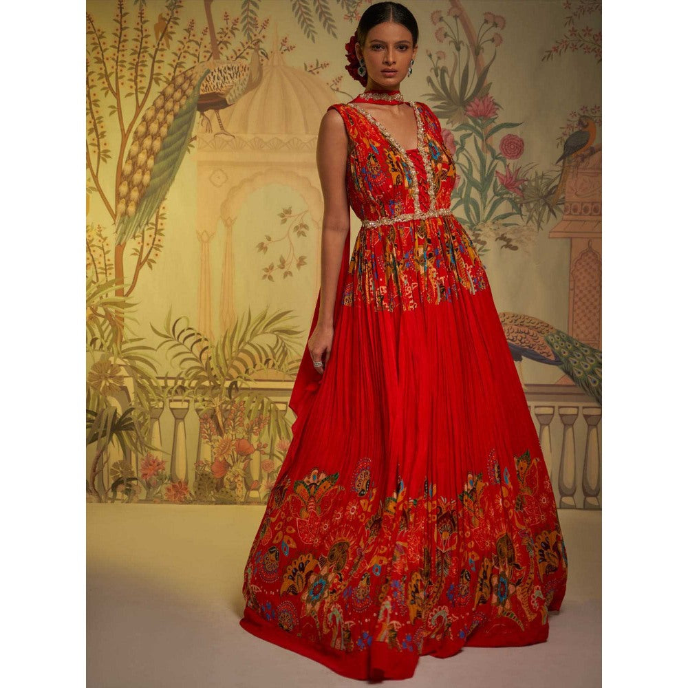 Aayushi Maniar Gathered Anarkali Kurta and Dupatta Red (Set of 2)