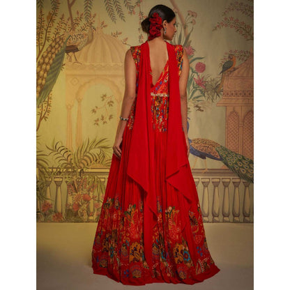 Aayushi Maniar Gathered Anarkali Kurta and Dupatta Red (Set of 2)