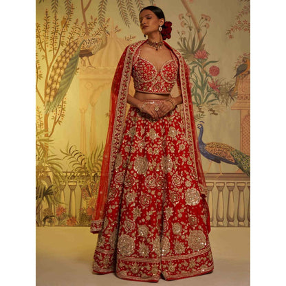 Aayushi Maniar Guldasta Bridal Lehenga with Blouse and Dupatta Red (Set of 3)