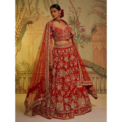 Aayushi Maniar Guldasta Bridal Lehenga with Blouse and Dupatta Red (Set of 3)