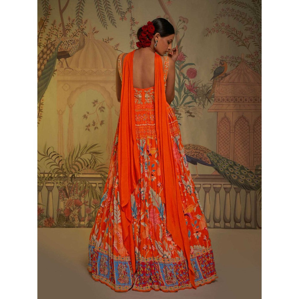 Aayushi Maniar Tangerine Corset Anarkali Kurta with Dupatta Orange (Set of 2)