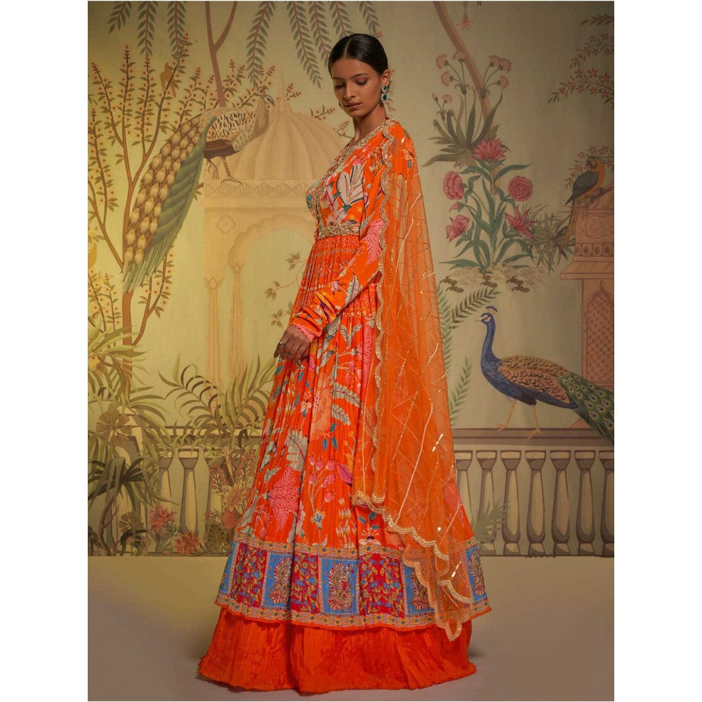 Aayushi Maniar Tangerine Corset Anarkali Kurta with Dupatta Orange (Set of 2)