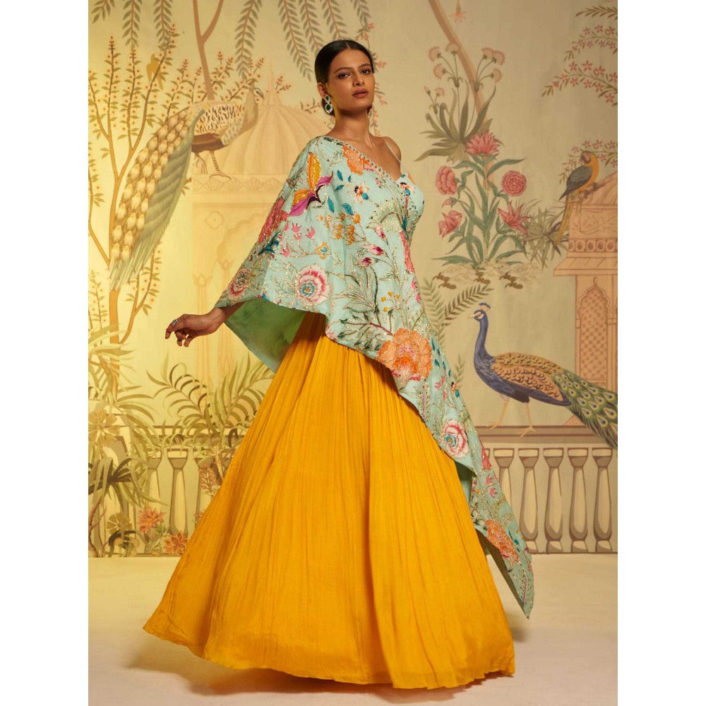 Aayushi Maniar Aqua Lehenga with Blouse and Dupatta Blue (Set of 3)