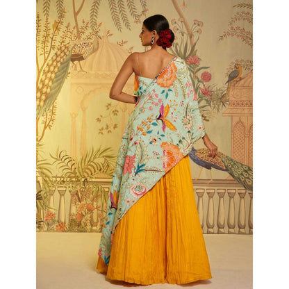 Aayushi Maniar Aqua Lehenga with Blouse and Dupatta Blue (Set of 3)