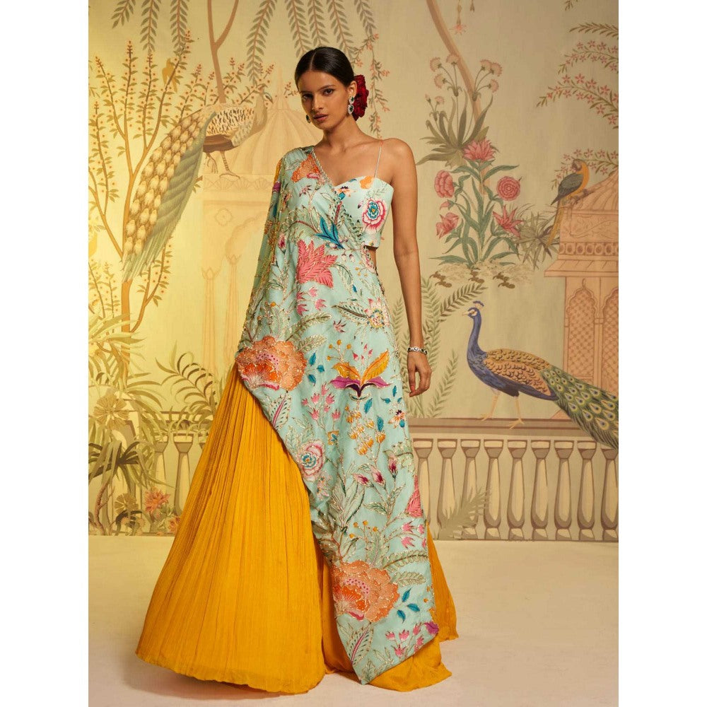 Aayushi Maniar Aqua Lehenga with Blouse and Dupatta Blue (Set of 3)