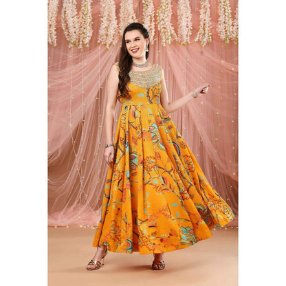 Aayushi Maniar Anarkali Kurta with Dupatta Mustard (Set of 3)