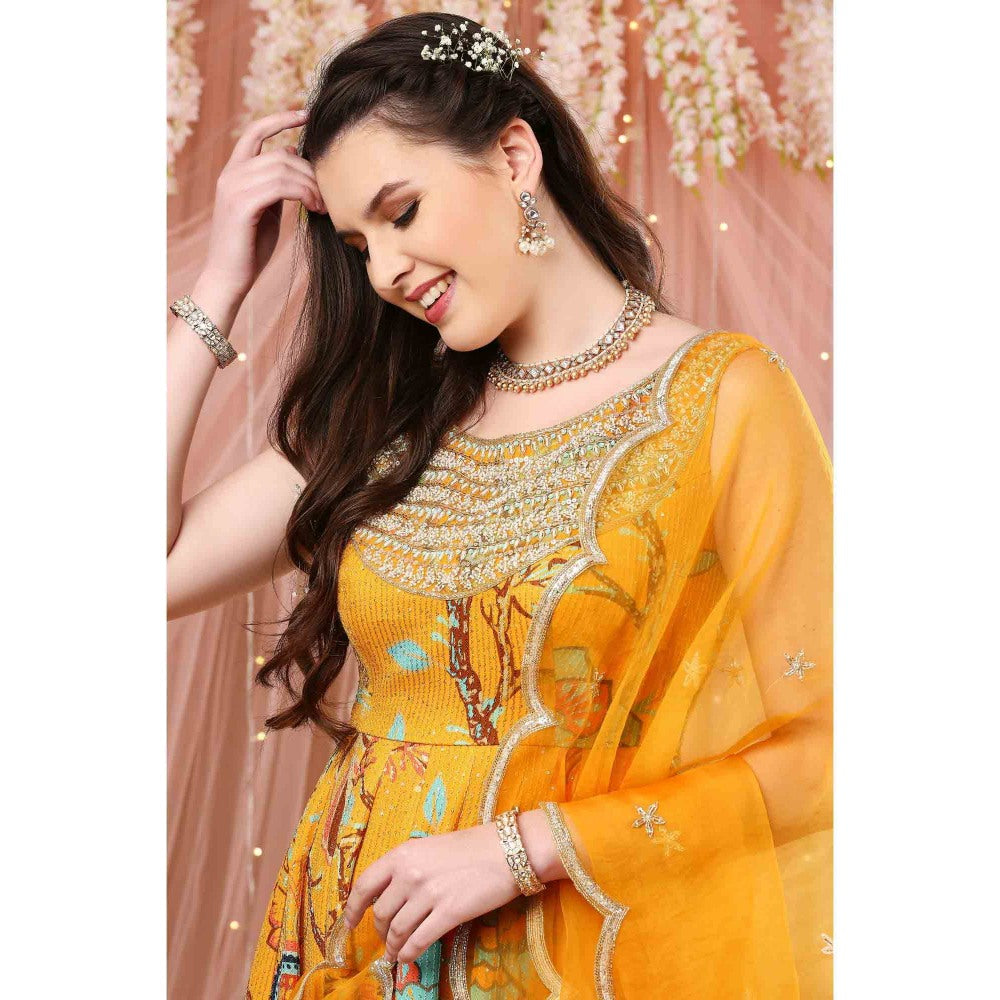 Aayushi Maniar Anarkali Kurta with Dupatta Mustard (Set of 3)