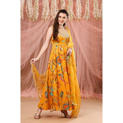 Aayushi Maniar Anarkali Kurta with Dupatta Mustard (Set of 3)