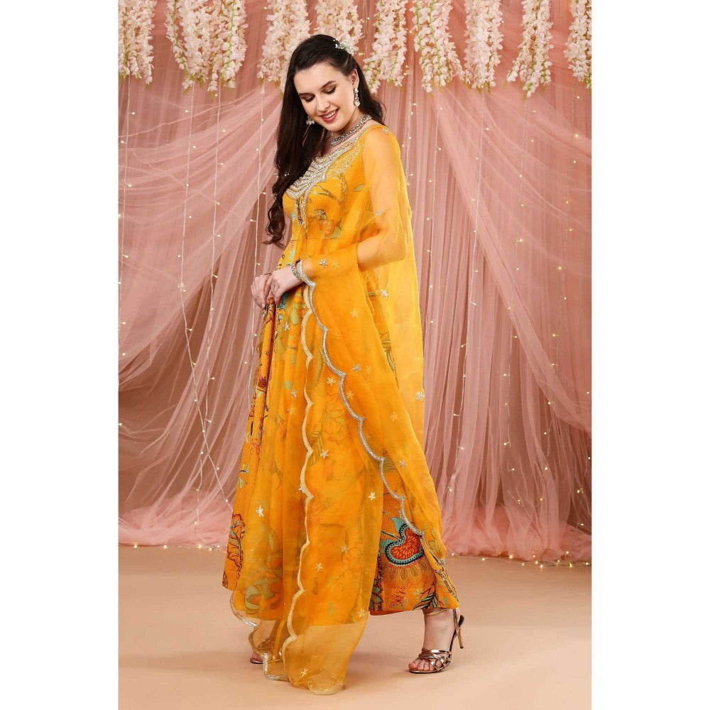 Aayushi Maniar Anarkali Kurta with Dupatta Mustard (Set of 3)
