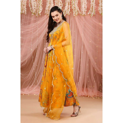 Aayushi Maniar Anarkali Kurta with Dupatta Mustard (Set of 3)