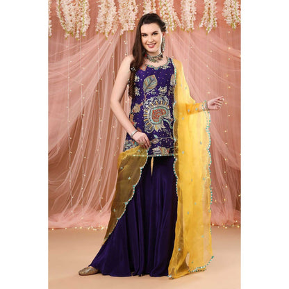 Aayushi Maniar Gharara with Tunic and Dupatta Blue (Set of 3)