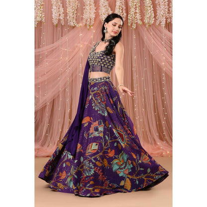 Aayushi Maniar Lehenga and Blouse with a Drape Purple (Set of 2)
